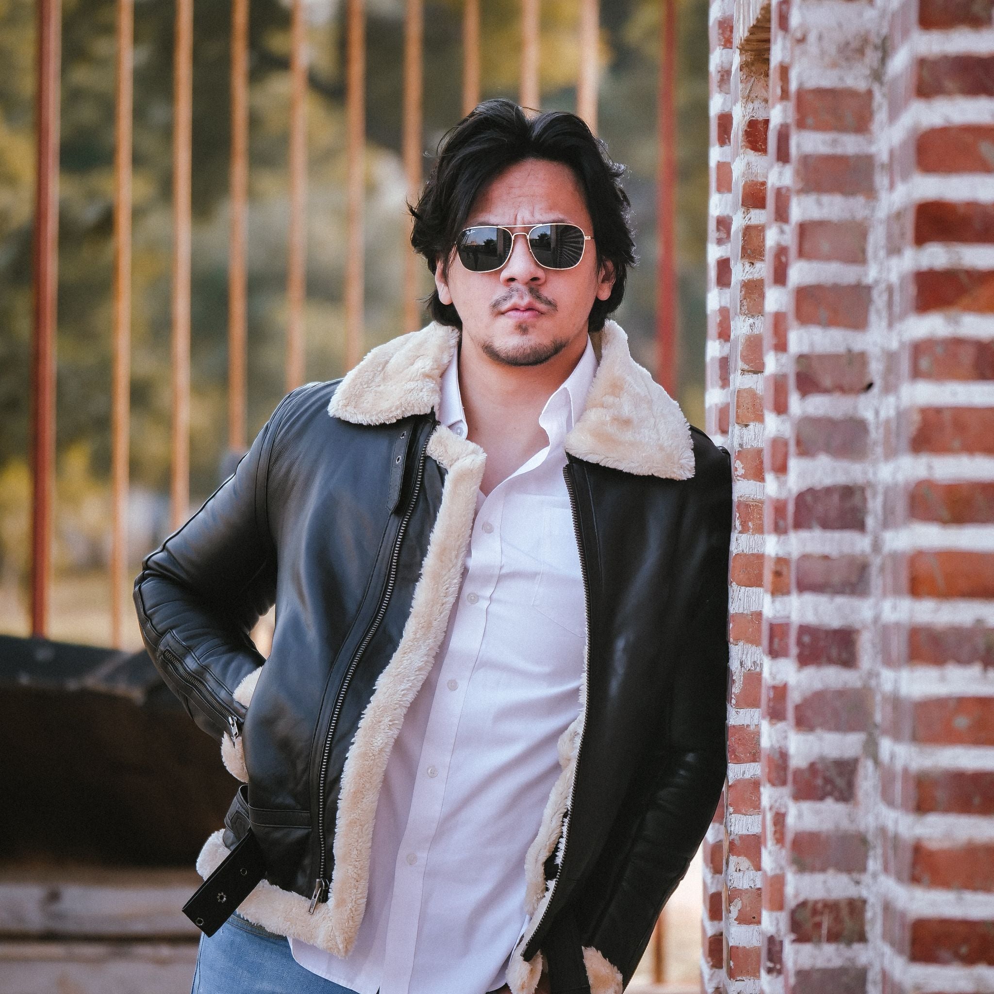 Premium Shearling Fur Leather Jacket Black Jild