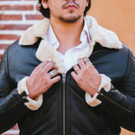 Load image into Gallery viewer, Premium Shearling Fur Leather Jacket-Black
