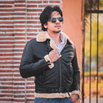 Load image into Gallery viewer, Premium Shearling Fur Leather Jacket-Black
