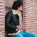 Load image into Gallery viewer, Premium Shearling Fur Leather Jacket-Black
