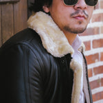 Load image into Gallery viewer, Premium Shearling Fur Leather Jacket-Black
