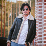 Load image into Gallery viewer, Premium Shearling Fur Leather Jacket-Black
