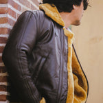 Load image into Gallery viewer, Premium Shearling Fur Leather Jacket-Brown
