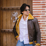 Load image into Gallery viewer, Premium Shearling Fur Leather Jacket-Brown
