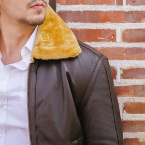 Premium Shearling Fur Leather Jacket-Brown