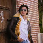 Load image into Gallery viewer, Premium Shearling Fur Leather Jacket-Brown
