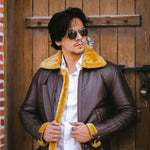 Load image into Gallery viewer, Premium Shearling Fur Leather Jacket-Brown
