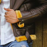 Load image into Gallery viewer, Premium Shearling Fur Leather Jacket-Brown
