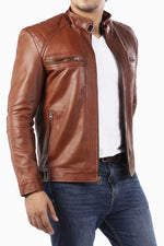 Load image into Gallery viewer, Men&#39;s Casual Signature Diamond Lambskin Leather Jacket-Tan
