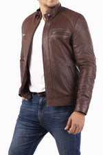 Load image into Gallery viewer, Men&#39;s Casual Signature Diamond Lambskin Leather Jacket-Brown
