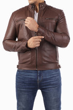 Load image into Gallery viewer, Men&#39;s Casual Signature Diamond Lambskin Leather Jacket-Brown
