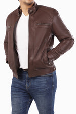Load image into Gallery viewer, Men&#39;s Casual Signature Diamond Lambskin Leather Jacket-Brown
