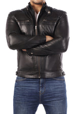 Load image into Gallery viewer, Men&#39;s Casual Signature Diamond Lambskin Leather Jacket-Black
