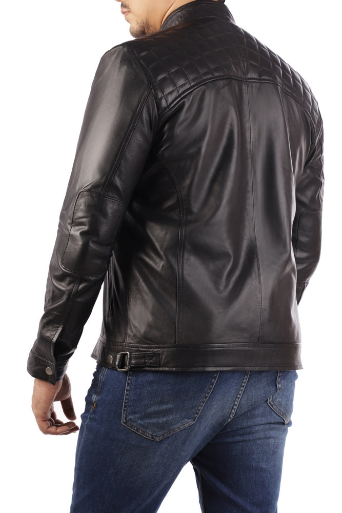 Men's Casual Signature Diamond Lambskin Leather Jacket-Black – Jild