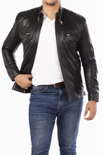Load image into Gallery viewer, Men&#39;s Casual Signature Diamond Lambskin Leather Jacket-Black
