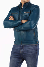 Load image into Gallery viewer, Men&#39;s Casual Signature Diamond Lambskin Leather Jacket-Blue
