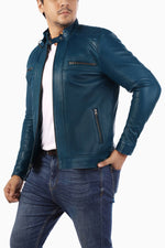 Load image into Gallery viewer, Men&#39;s Casual Signature Diamond Lambskin Leather Jacket-Blue
