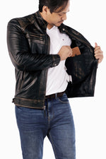 Load image into Gallery viewer, Men&#39;s Casual Signature Diamond Lambskin Leather Jacket-Vintage Black
