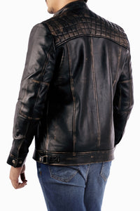 Men's Casual Signature Diamond Lambskin Leather Jacket-Vintage Black