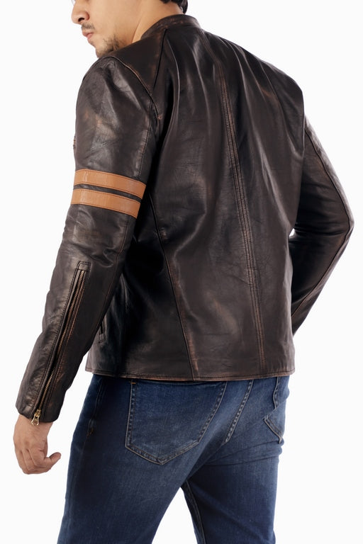 Cafe Racer Genuine Lambskin Leather Jacket-Brown