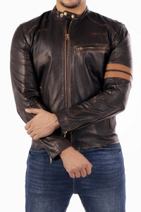 Cafe Racer Genuine Lambskin Leather Jacket-Brown