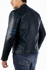 Load image into Gallery viewer, Cafe Racer Genuine Lambskin Leather Jacket-Blue
