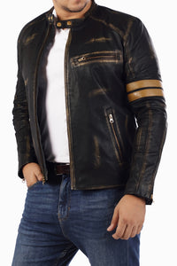 Cafe Racer Genuine Lambskin Leather Jacket-Black