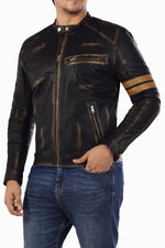 Load image into Gallery viewer, Cafe Racer Genuine Lambskin Leather Jacket-Black
