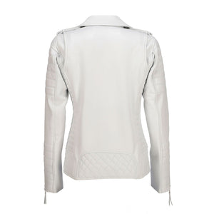 Womens Quilted Leather Jacket-White