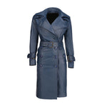 Load image into Gallery viewer, Womens Leather Long Coat-Blue
