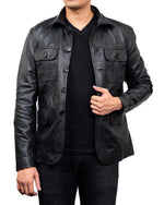 Load image into Gallery viewer, 5-Button Men Lambskin Leather Blazer-Black
