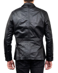 2-Button Men Lambskin Leather Blazer-Black
