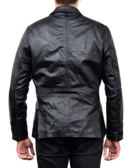 2-Button Men Lambskin Leather Blazer-Black