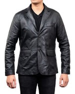Load image into Gallery viewer, 2-Button Men Lambskin Leather Blazer-Black
