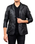 Load image into Gallery viewer, 2-Button Men Lambskin Leather Blazer-Black
