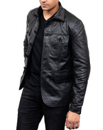Load image into Gallery viewer, 5-Button Men Lambskin Leather Blazer-Black
