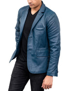 Load image into Gallery viewer, 2-Button Men Lambskin Leather Blazer-Blue
