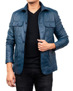 Load image into Gallery viewer, 5-Button Men Lambskin Leather Blazer-Blue
