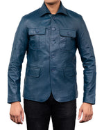 Load image into Gallery viewer, 5-Button Men Lambskin Leather Blazer-Blue
