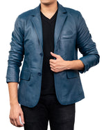 Load image into Gallery viewer, 2-Button Men Lambskin Leather Blazer-Blue
