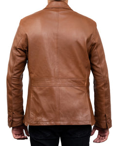 2-Button Men Lambskin Leather Blazer-Cognac