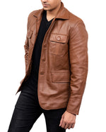 Load image into Gallery viewer, 5-Button Men Lambskin Leather Blazer-Cognac
