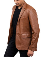 Load image into Gallery viewer, 2-Button Men Lambskin Leather Blazer-Cognac
