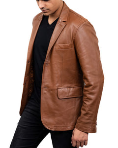 2-Button Men Lambskin Leather Blazer-Cognac