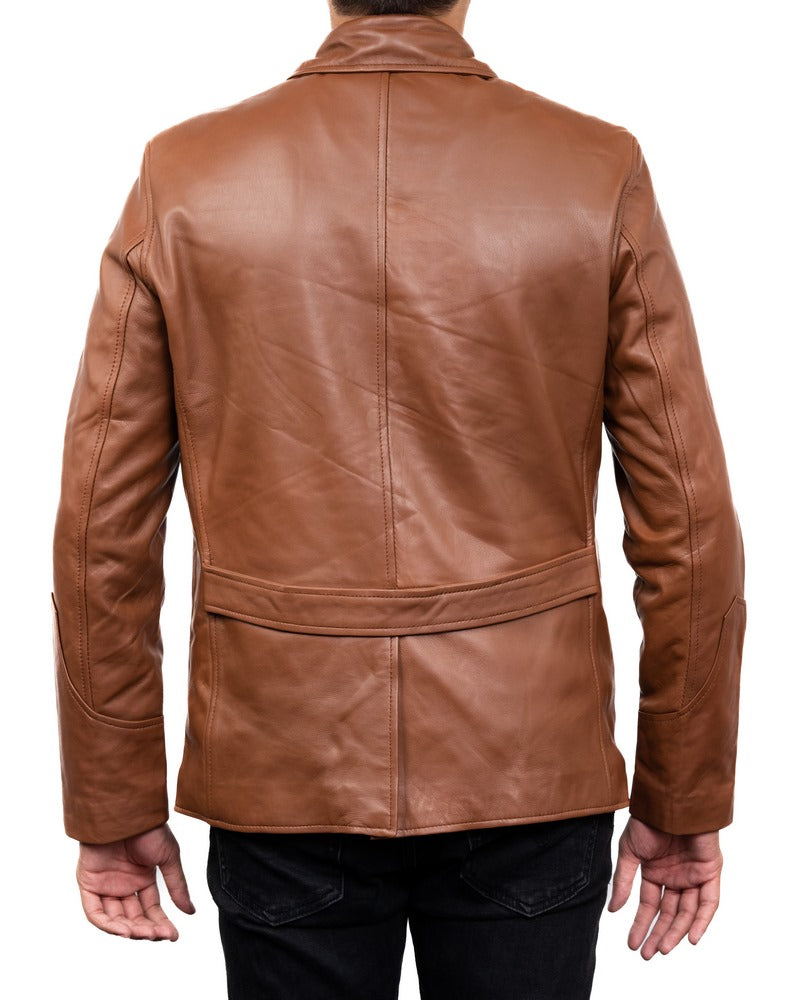 5-Button Men Lambskin Leather Blazer-Cognac