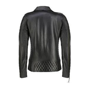 Womens Quilted Leather Quilted Jacket-Black