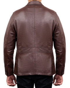 2-Button Men Lambskin Leather Blazer-Brown