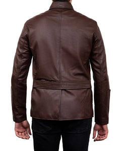 5-Button Men Lambskin Leather Blazer-Brown