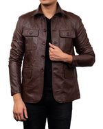 Load image into Gallery viewer, 5-Button Men Lambskin Leather Blazer-Brown
