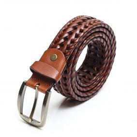 Stylish Braided Men's Leather Belt-Tan Color